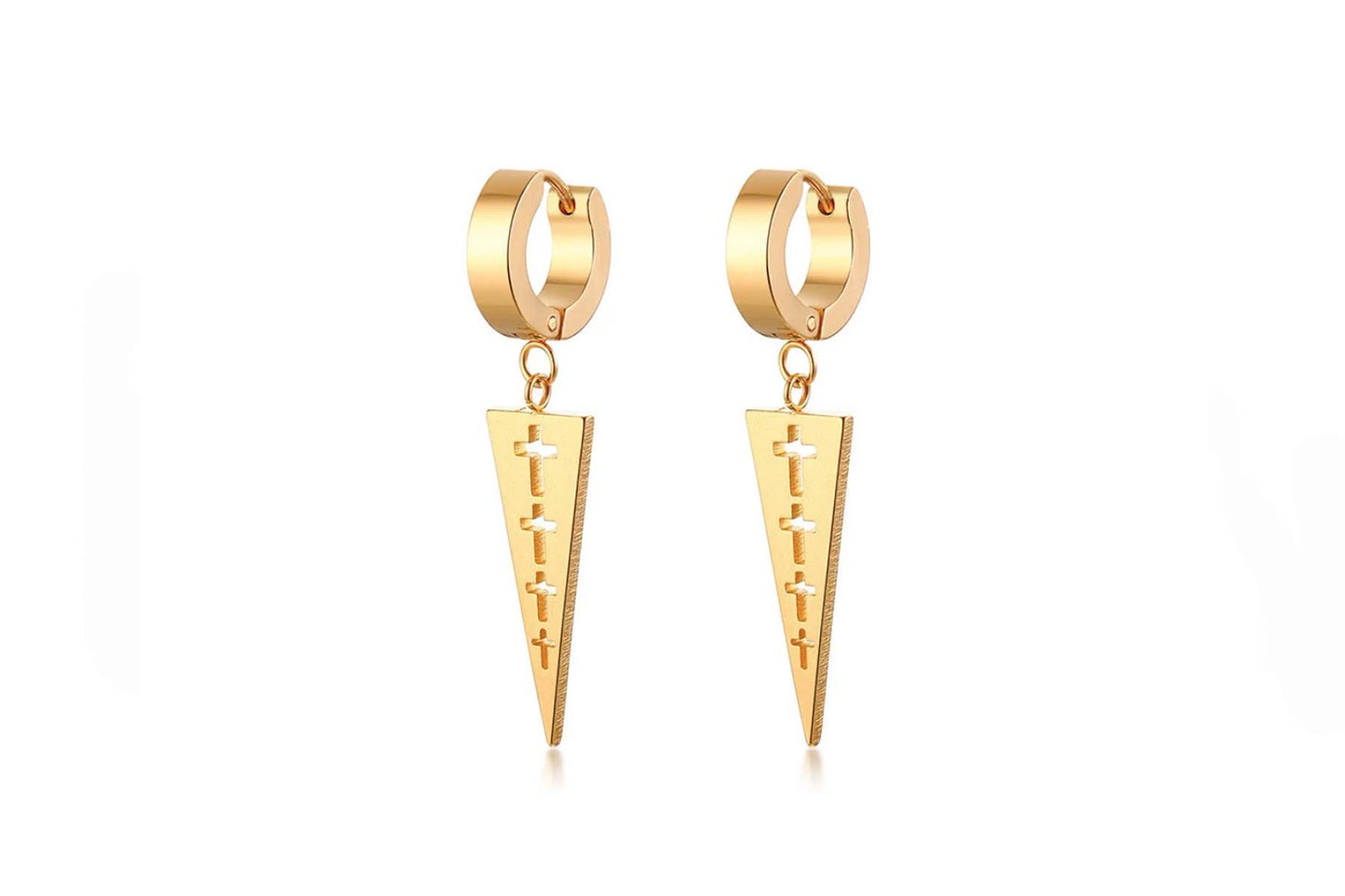 BOUCLES D'OREILLES Triangle Croix Doré